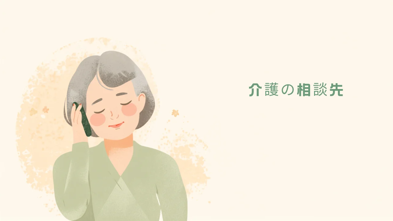 電話で介護の相談をして安心する女性のイラスト